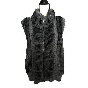 Dress Barn Gray Fur Sweater Vest Full Zipper Knit Back Lined High Neck Size 2X